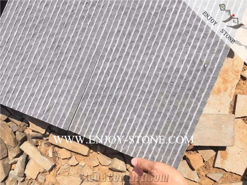 Half-Planed/Grooved and Split Finish Grey Basalto/Basaltina/Basalt/Inca Grey/Andesite Stone Tiles&Slabs,Lava Stone Tiles,Basalt French Pattern