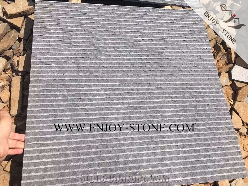Half-Planed/Grooved and Split Finish Grey Basalto/Basaltina/Basalt/Inca Grey/Andesite Stone Tiles&Slabs,Lava Stone Tiles,Basalt French Pattern