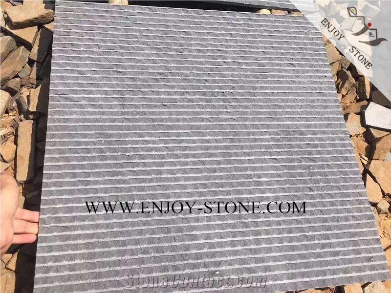 Half-Planed/Grooved and Split Finish Grey Basalto/Basaltina/Basalt/Inca Grey/Andesite Stone Tiles&Slabs,Lava Stone Tiles,Basalt French Pattern