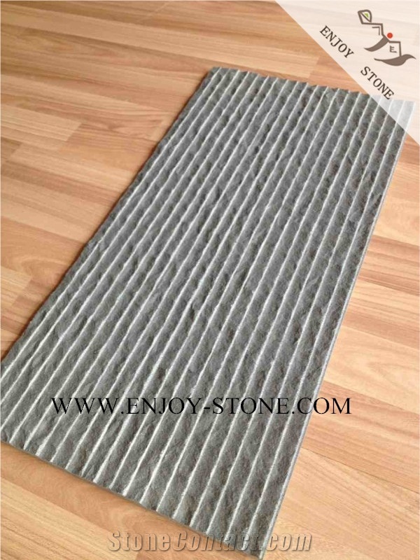 Half Planed Surface Fujian Grey Basalt,Grooved and Natural Split Finish Basaltina Tiles&Slabs,Exterior&Interior Wall Decoration,China Andesite Floor Tiles