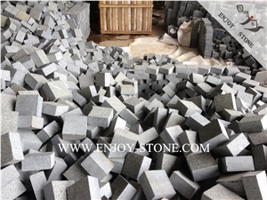 Oliver Green Granite Cobble Stone,G612 Granite Bush Hammered Surface Sides Machine Cut Cube Stone, Outdoor Garden Stepping Pavements,Driveway Paving Stone,Walkway Pavers
