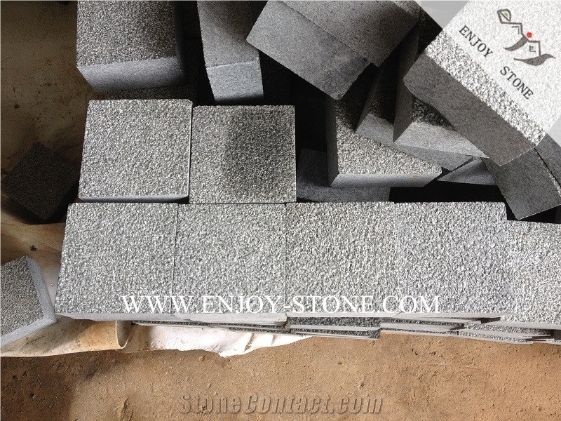 Oliver Green Granite Cobble Stone,G612 Granite Bush Hammered Surface Sides Machine Cut Cube Stone, Outdoor Garden Stepping Pavements,Driveway Paving Stone,Walkway Pavers