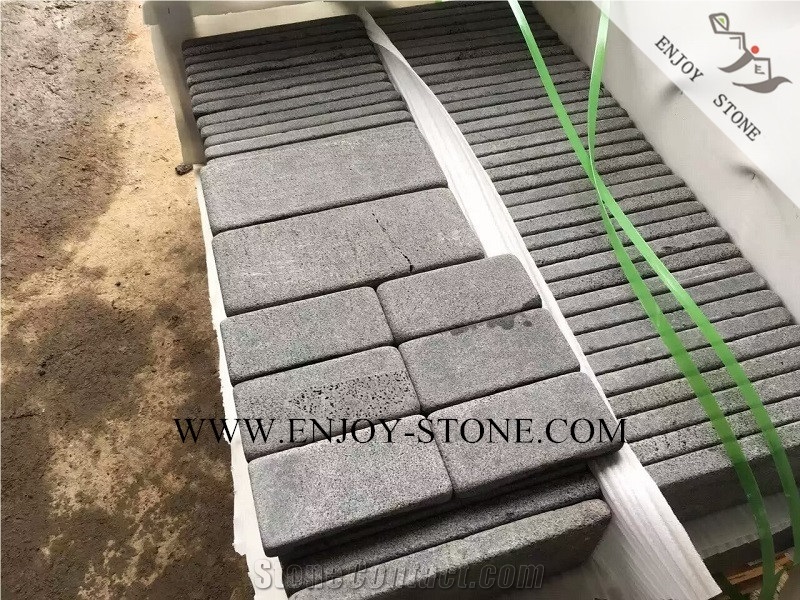 Sawn Cut/Machine Cut&Tumbled Hainan Black Bluestone Cobble Stone,Cube Stone,Driveway Paving,Walkway Pavers,Courtyard Road Pavers