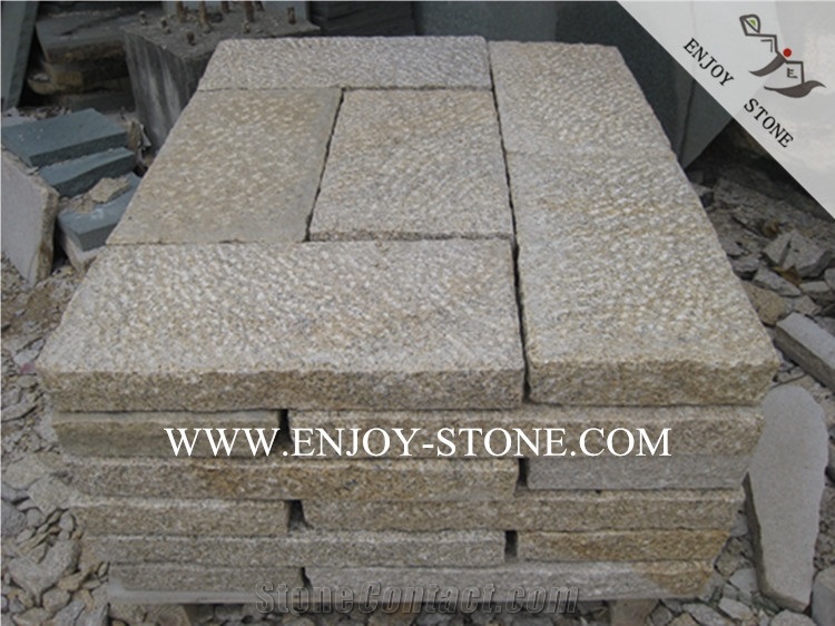 Yellow Granite Paving Stone,G682 Pineapple Finish Garden Stepping Pavements,All Sides Fine Picked Cobble Stone for Exterior Pattern,Landscaping Patio