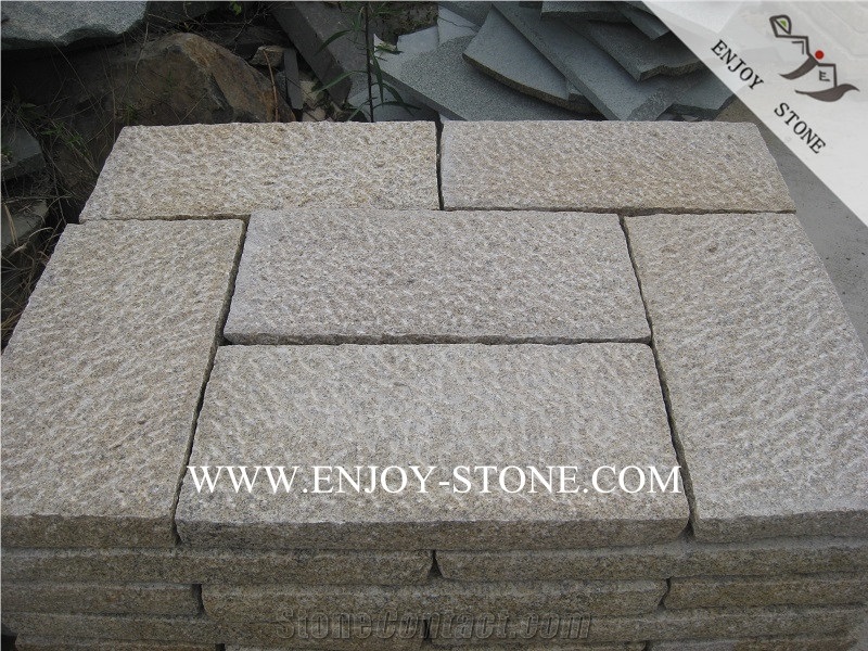Yellow Granite Paving Stone,G682 Pineapple Finish Garden Stepping Pavements,All Sides Fine Picked Cobble Stone for Exterior Pattern,Landscaping Patio