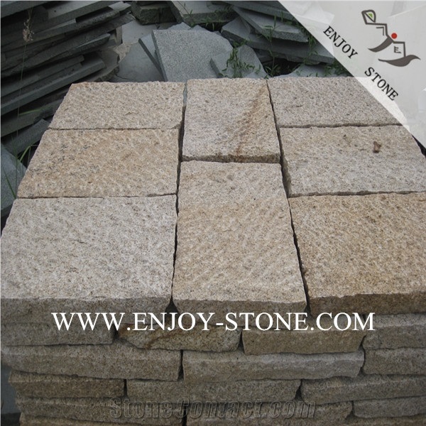 Yellow Granite Paving Stone,G682 Pineapple Finish Garden Stepping Pavements,All Sides Fine Picked Cobble Stone for Exterior Pattern,Landscaping Patio