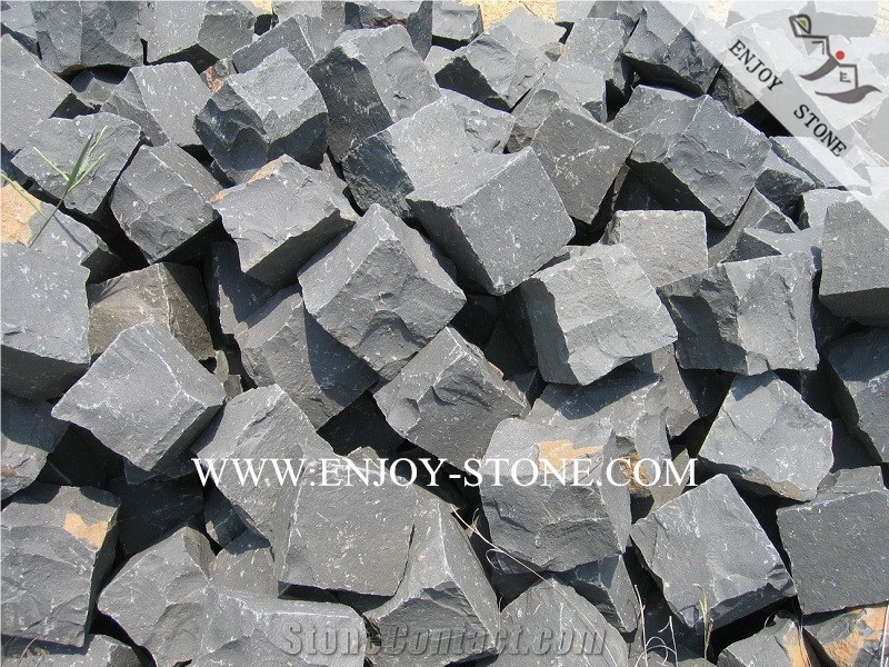 Zhangpu Black All Natural Split Cobblestone,Walkway/Driveway Paving Stone, China Andesite Cube Stone for Outdoor Pavement