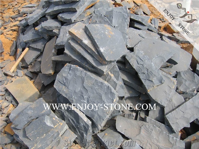 Zhangpu Black Basalt All Natural Split Crazy Pavers,Andesite Cobblestone,Black Basalto Cube Stone for Exterior Pattern,Courtyard Road Pavers