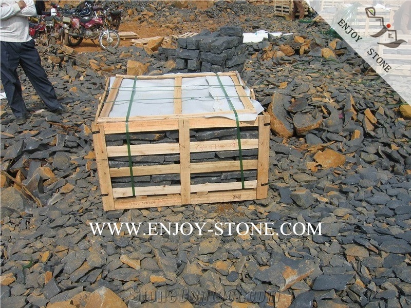 Zhangpu Black Basalt All Natural Split Crazy Pavers,Andesite Cobblestone,Black Basalto Cube Stone for Exterior Pattern,Courtyard Road Pavers