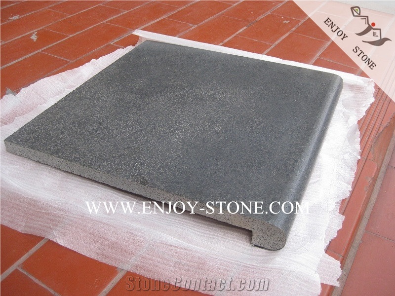 Zhangpu Bluestone Swimming Pool Coping,Honed Basalto with Cat Paws/Honeycombs Pool Deck Drain,Bullnose Rebated Pool Terraces