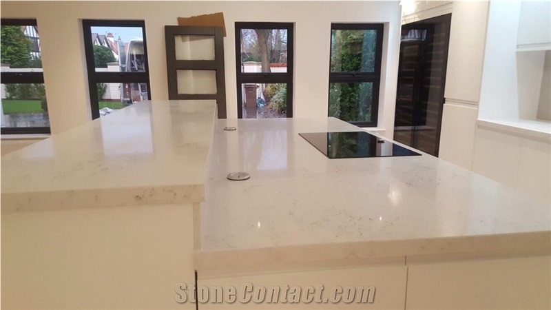 Bst Carrara White Veined Collection Quartz Stone Solid Surfaces for Kitchen Bench Top Kitchen Countertop