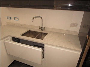 Carrara White Veined Collection Quartz Stone Kitchen Countertop with Veined Movement Thickness 2cm or 3cm with High Gloss and Hardness