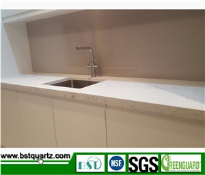 Quartz Stone Countertop Bianco Carrara White with Straight Edge Finishing