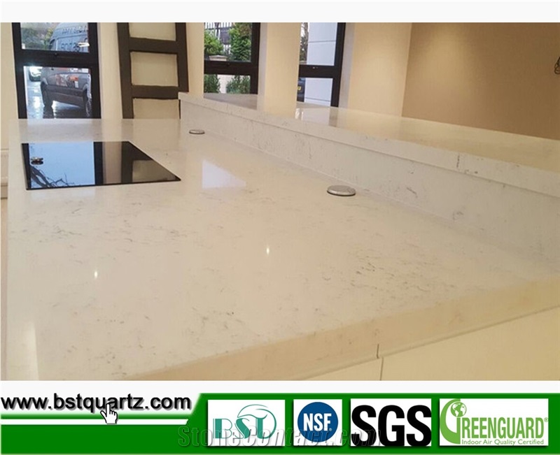 Quartz Stone Countertop Bianco Carrara White with Straight Edge Finishing