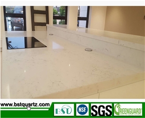 Quartz Stone Countertop Bianco Carrara White with Straight Edge Finishing