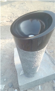 Absolute Black Granite Pedestal Basin,Black Granite Free Standing Sink