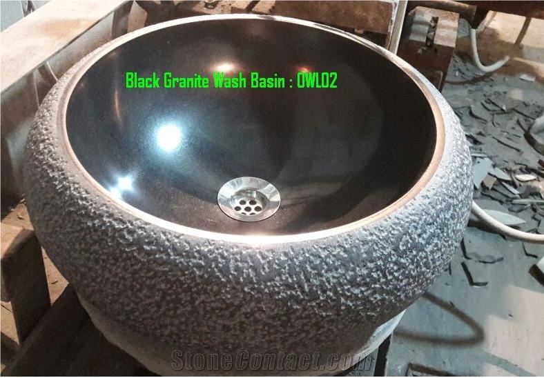 India Absolute Black Granite Sink,Granite Wash Basin Round Shaf,Granite Wash Bowl,Granite Vessel Sink