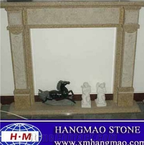 Modern Beige Marble Fireplace, Modern Style Fireplace
