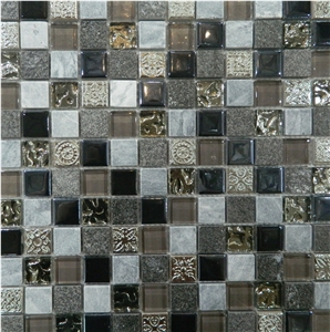 Aluminum Backed and Laminated Bathroom Wall Mosaics , Manmade Stone Resin Composited Mosaic Pattern , Glass Chipped Floor Mosaic - Owned Factory
