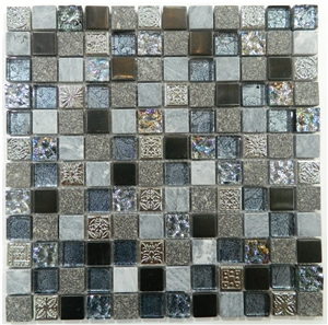 Aluminum Backed and Laminated Bathroom Wall Mosaics , Manmade Stone Resin Composited Mosaic Pattern , Glass Chipped Floor Mosaic - Owned Factory