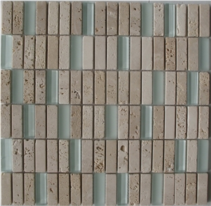 Beige Travertine Wall Mosaic, Beige Travertine Wall Pattern Mosaic, Beige Travertine with Glass New Luxery Mosaic Design