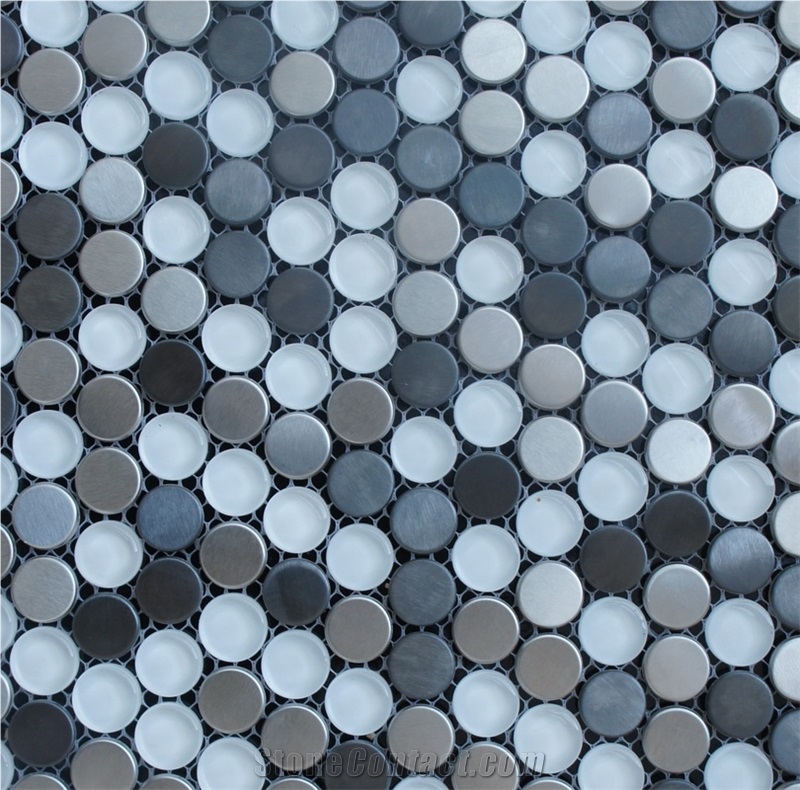 Best Selling Of White Pure Glass with Aluminum Metal Mosaic Tiles Pattern for Floor and Wall