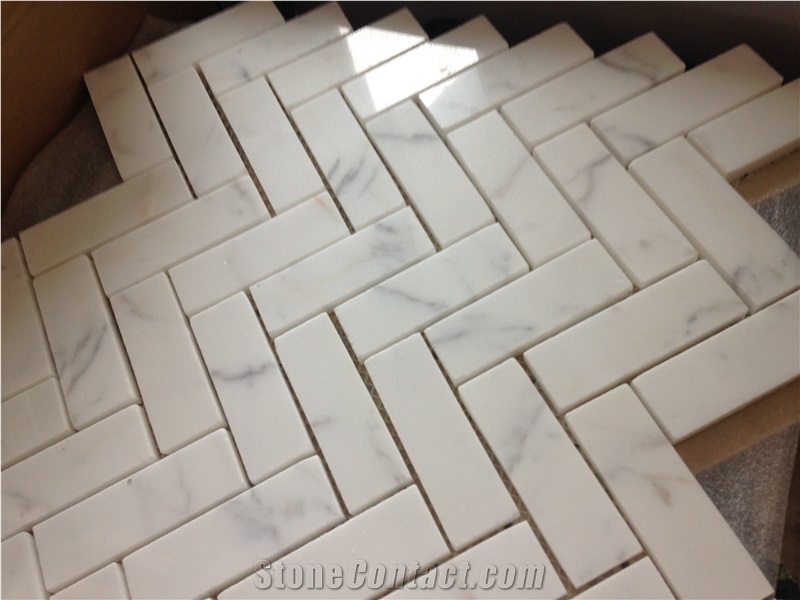 Calacatta Carrara Wall Mosaic/ White Marble Floor Mosaic/ Polished Mosaic Split/ Mosaic Pattern / Thin Laminated Mosaic /Laminated Mosaic Terry Stone