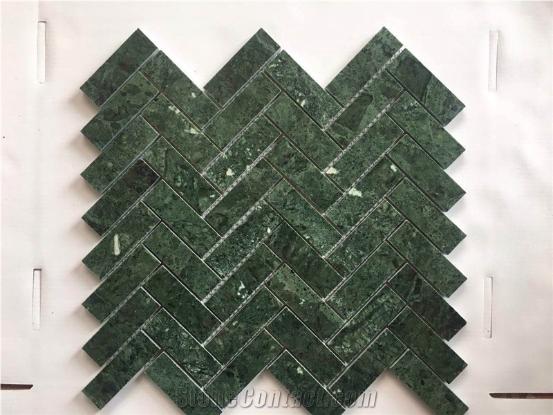 India Natural Polished Marble Stone -Dark Green Floor and Wall Mosaic Tiles Pattern Produced in China -High Quality and Owned Factory