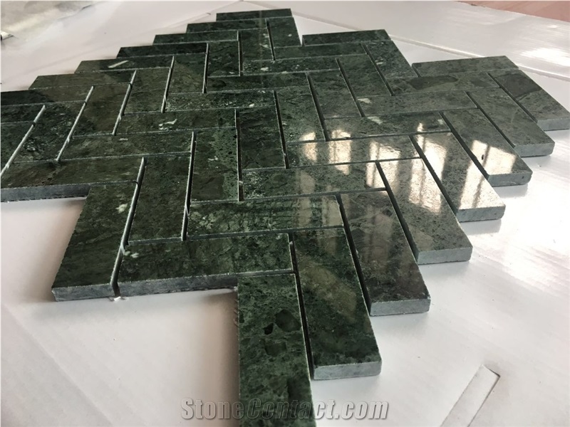 India Natural Polished Marble Stone -Dark Green Floor and Wall Mosaic Tiles Pattern Produced in China -High Quality and Owned Factory