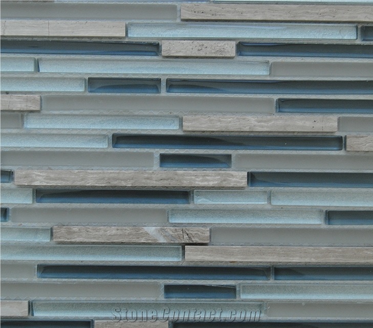 Light Grey Marble Natural Stone Bar Mosaic ,Silver Pure Glass Bar Mixed Mosaic Tiles Pattern for Floor and Wall and Hotel Commercial Project