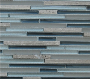 Light Grey Marble Natural Stone Bar Mosaic ,Silver Pure Glass Bar Mixed Mosaic Tiles Pattern for Floor and Wall and Hotel Commercial Project