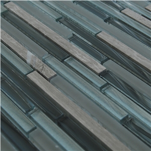 Light Grey Marble Natural Stone Bar Mosaic ,Silver Pure Glass Bar Mixed Mosaic Tiles Pattern for Floor and Wall and Hotel Commercial Project