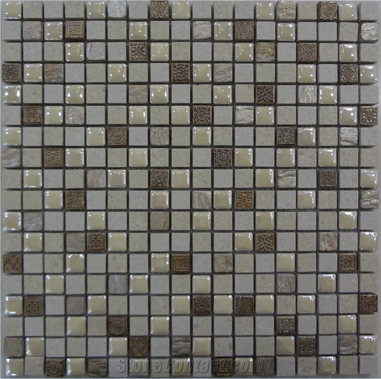 Marble Mosaic 15*15*8mm, for the Interior Decoration, Glass Mixed with Ceramic, Resin Wall Mosaic, Polished Mosaic Stone Tile on Sales