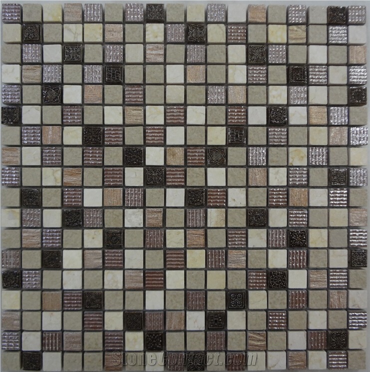 Marble Mosaic 15*15*8mm, for the Interior Decoration, Glass Mixed with Ceramic, Resin Wall Mosaic, Polished Mosaic Stone Tile on Sales