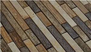 Natural Beige Travertine Marble Stone and Dark Grey Ceramic Mosaic ,Laminated Wall and Floor Backed Mosaic -Owned Factory