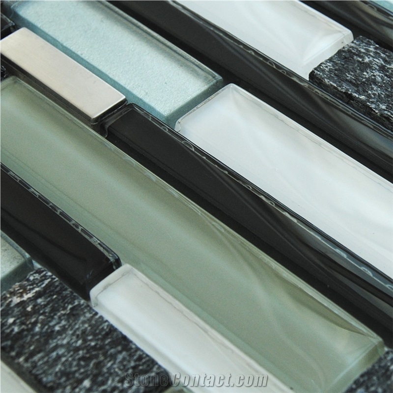 Natural Black Quartzite Stone and Aluminum Metal Mosaic , Glass Wall and Floor Laminated Mosaic -Owned Factory