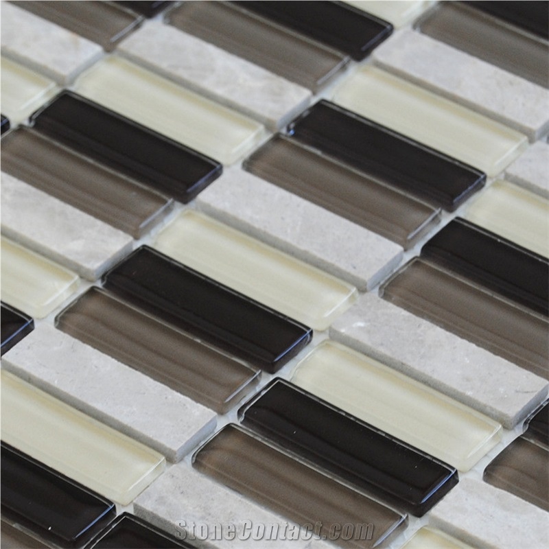 Natural China Grey Marble and Black ,Pure White Glass Mixed Chips Floor and Wall Mosaic Tile Patterns -Xiamen Terry Stone