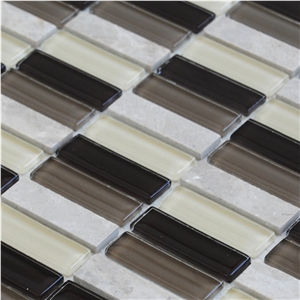 Natural China Grey Marble and Black ,Pure White Glass Mixed Chips Floor and Wall Mosaic Tile Patterns -Xiamen Terry Stone