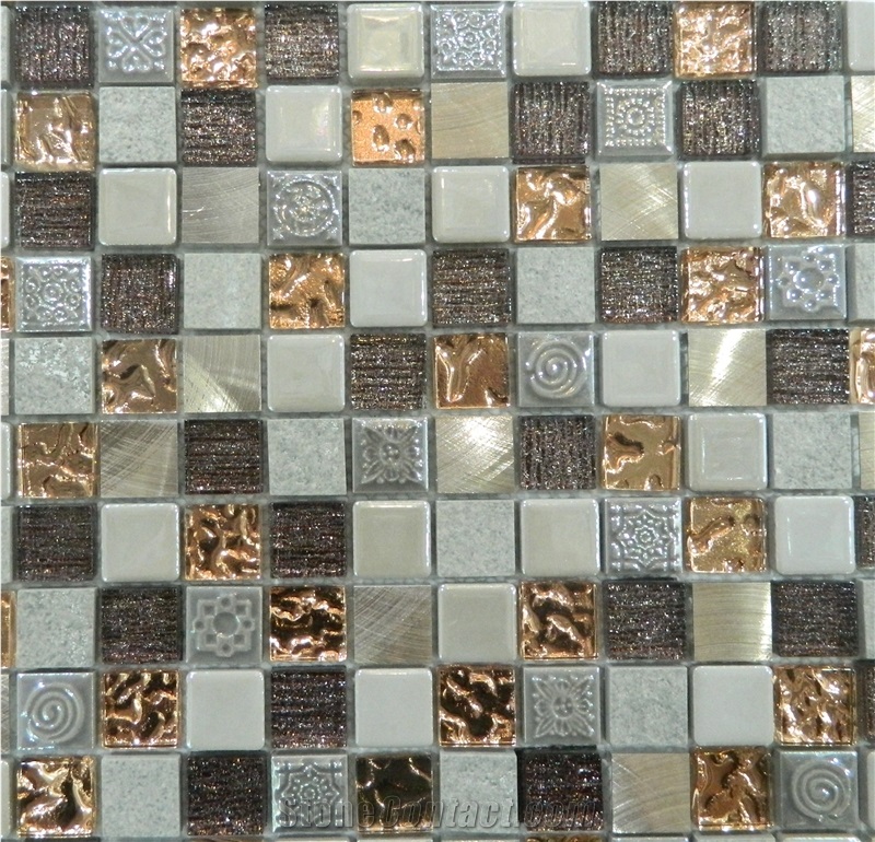 Natural Grey Marble Stone and Ceramic ,Aluminum Backed Wall and Floor Mosaic for Luxury Bathroom Decor -Owned Factory