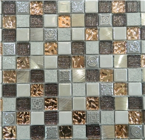 Natural Grey Marble Stone and Ceramic ,Aluminum Backed Wall and Floor Mosaic for Luxury Bathroom Decor -Owned Factory