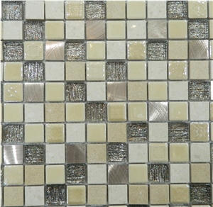 Natural Grey Marble Stone and Ceramic ,Aluminum Backed Wall and Floor Mosaic for Luxury Bathroom Decor -Owned Factory