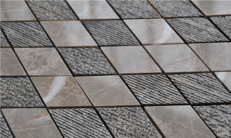 Natural Polished Marble Stone Mosaic - Resin and Ceramic Wall and Floor Mosaic -For Luxury Hotel Commercial Project Use
