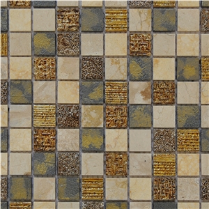 Natural Polished Marble Stone Sunny Beige Mosaic - Resin and Ceramic Wall and Floor Mosaic -For Luxury Hotel Commercial Project Use