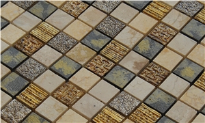 Natural Polished Marble Stone Sunny Beige Mosaic - Resin and Ceramic Wall and Floor Mosaic -For Luxury Hotel Commercial Project Use