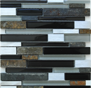 Natural Split Rustic Slate and Aluminum Backed Metal Mosaic Tiles Patterns ,Black Glass Laminated Mosaic -High Quality,Owned Factory Natural Split Rustic Slate and Aluminum Backed Metal Mosaic Tiles Patterns ,Black Glass Laminated Mosaic -High Quality,Owned Factory