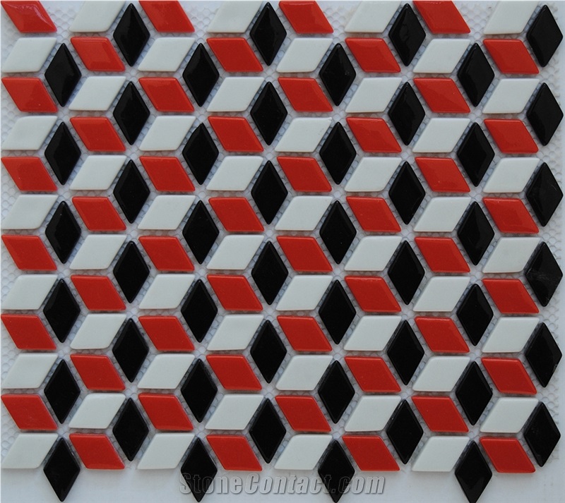 Natural Stone -Pure White Marble with Red Ceramic 3d Mosaic for Wall and Floor Tile Pattern -Xiamen Terry Stone