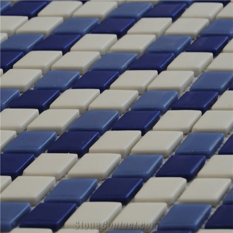 New Design -Pure White Marble Chips with Blue Ceramic Mixed Floor and Wall 3d Mosaic Tiles Pattern -Xiamen Terry Stone