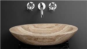 Oval Shape Design Yellow Marble Basin&Sink, Natural Stone Bowls, Polished Marble with Grey Vein Marble Sink
