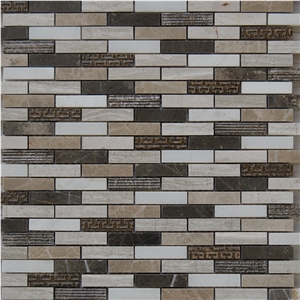 Polished Natural Marble Stone Mosaic Tile -Light Emperador and Dark Grey ,Ceramic Mosaic ,Bar Shape Wall and Floor Mosaic Tile Pattern