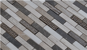 Polished Natural Marble Stone Mosaic Tile -Light Emperador and Dark Grey ,Ceramic Mosaic ,Bar Shape Wall and Floor Mosaic Tile Pattern